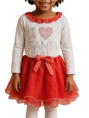 Kirubaby Toddler Girls Size 4T Dress I Heart Santa Long Sleeve Holiday Red White